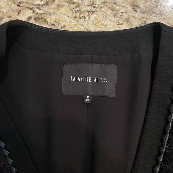 Lafayette 148 New York Black Textured Tweed Snap Up Blazer Jacket 10 Classic - Picture 7 of 10